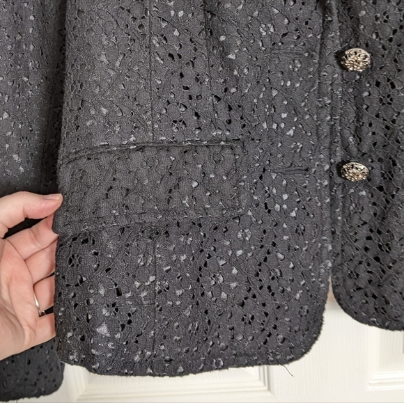 WD.NY Long Sleeve Black Eyelet Crochet Lace Blazer with Jeweled Buttons Size 10 - Picture 6 of 7